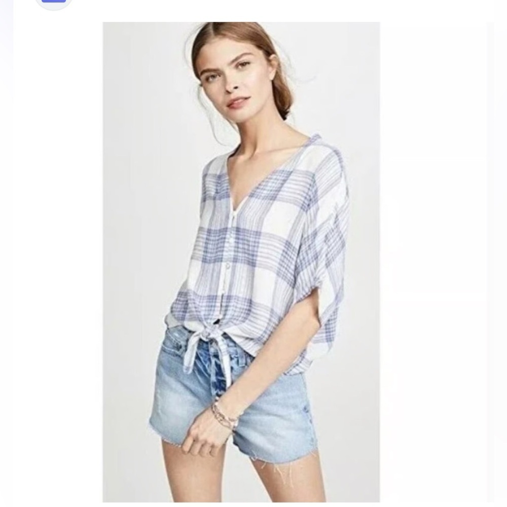 Rails Tie Front Plaid blue Top size Large